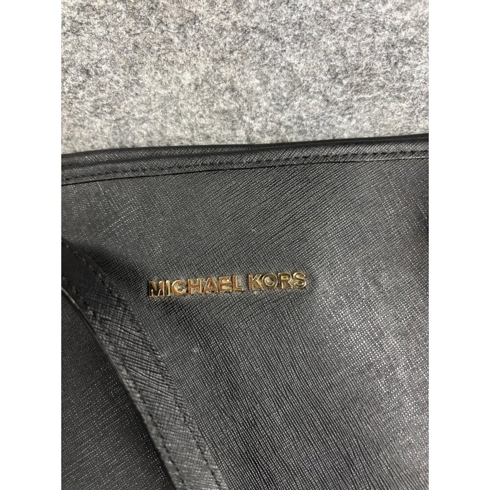 Michael Kors Tote Bag Womens Large Black Leather MK Logo Charm Shoulder Purse - Picture 2 of 11